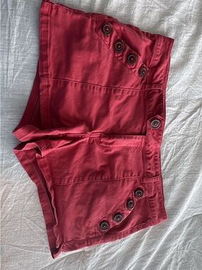 Jolt Red High-Waist Button-Accent Shorts